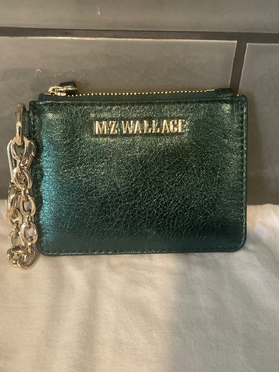 MZ Wallace Accessories - MZ Wallace Metallic Emerald Leather Card Case with Chain